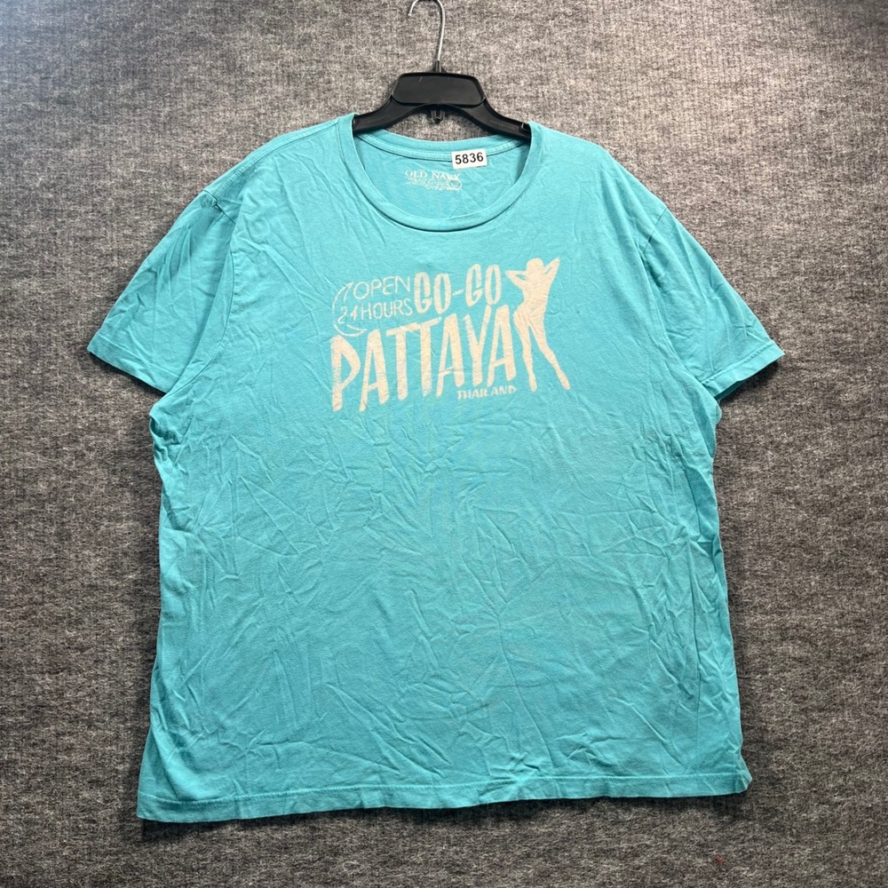 Old Navy Mens XXL Turquoise Blue Go-Go Pattaya Thailand Graphic T-Shirt